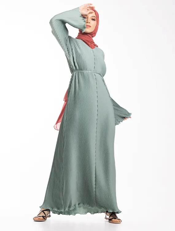 Sage Green Pleated Abaya