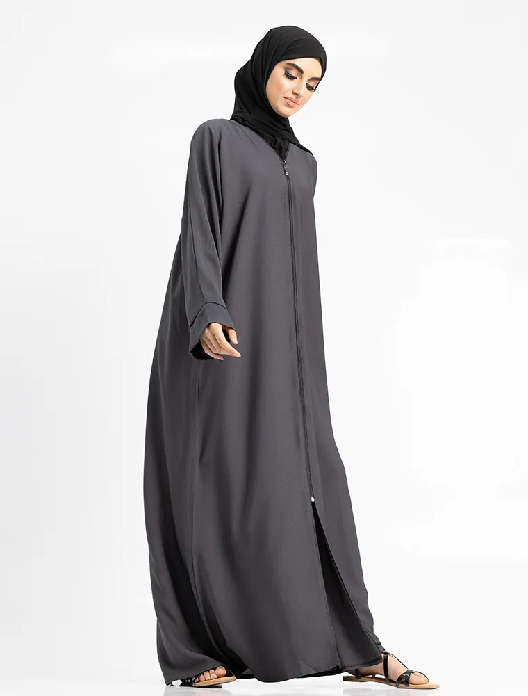 Grey Zip Open Abaya