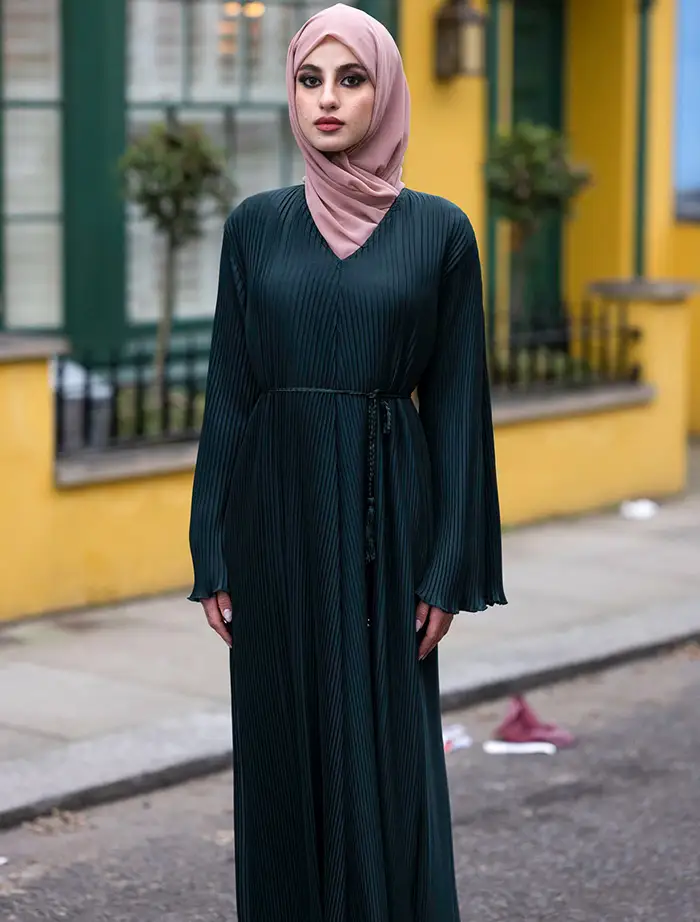 Bottle Green Pleated Abaya