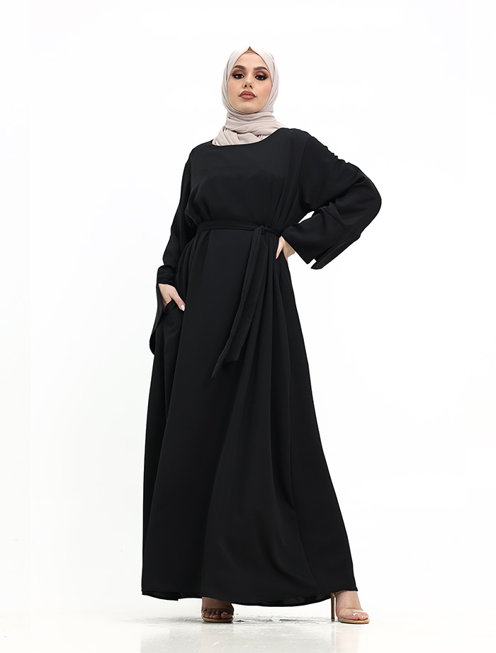 Black Split Cuff Plain Abaya