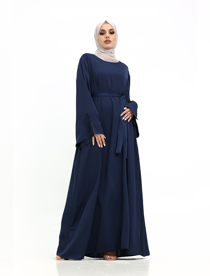 Navy Split Cuff Plain Abaya