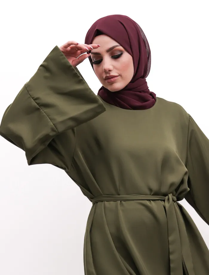 Khaki Split Cuff Plain Abaya