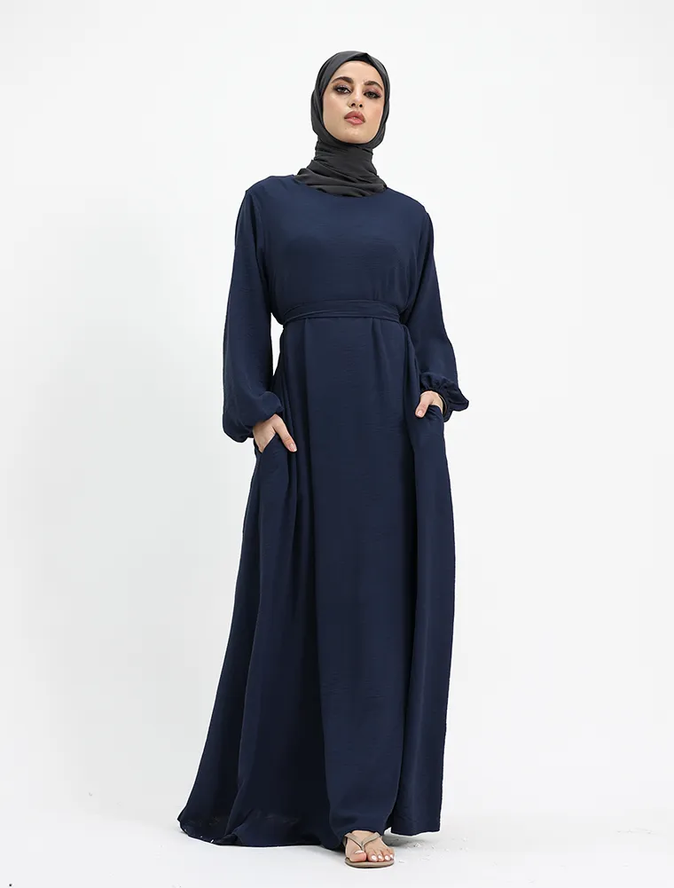 Navy Linen Feel Essential Abaya