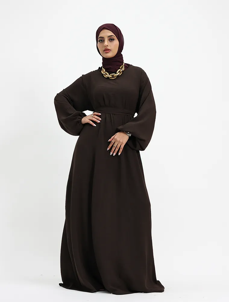 Brown Linen Feel Essential Abaya