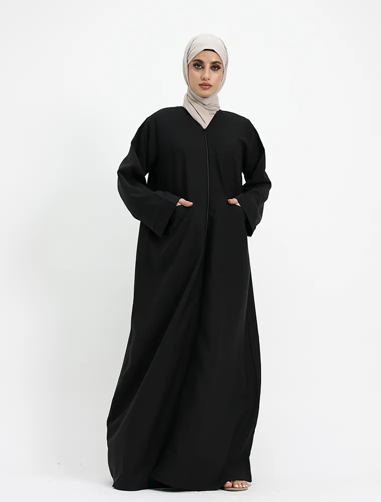 Black Front Zip Open Abaya